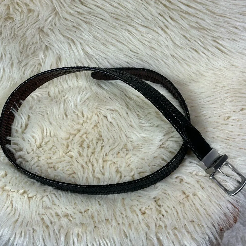 Elegant Black Leather Belt with Silver Buckle